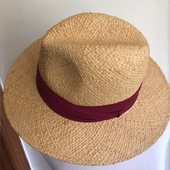 MADCAPS Paris New York Cranberry Band Straw Fedora Hat Vintage